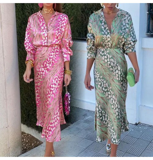 New spring fall women clothing ladies elegant temperament dress women's print lapel long sleeve shirt high waist casual dresses New spring fall women clothing ladies elegant temperament dress women's print lapel long sleeve shirt high waist casual dresses