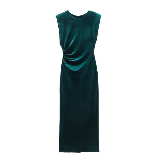 Women's new fashion temperament velvet fabric pleated design long dress retro sleeveless dress female Vestidos Women's new fashion temperament velvet fabric pleated design long dress retro sleeveless dress female Vestidos
