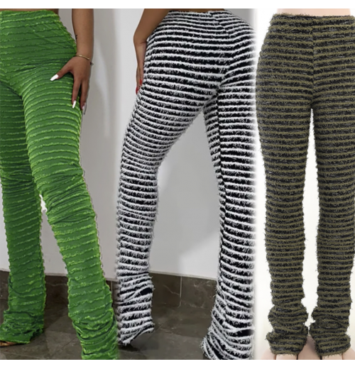 Customizable Plus Size Flared Fuzzy Stacked Long Women's Trousers with Adjustable Waist Logo Placement Customizable Plus Size Flared Fuzzy Stacked Long Women's Trousers with Adjustable Waist Logo Placement